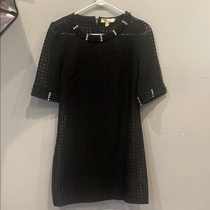 Black Textured Dress with Beaded  and rhinestone Trim